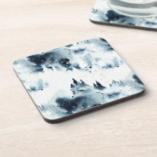 Dessous-de-verre Motif d'aquarelle de la forêt bleue de minuit