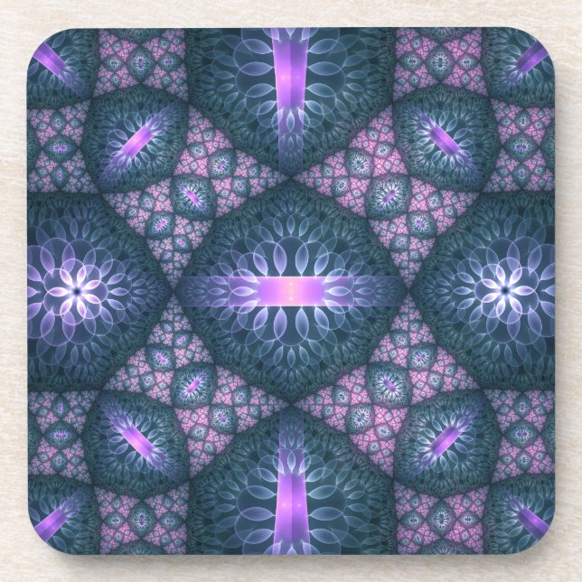 Dessous-de-verre motif d'art fractal 3D Turquoise violet rose (Devant)