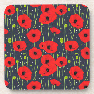 Dessous-de-verre Motif d'art vibrant de coquelicots rouges modernes