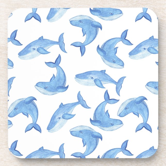 Dessous-de-verre Motif de baleine bleue d'aquarelle (Devant)