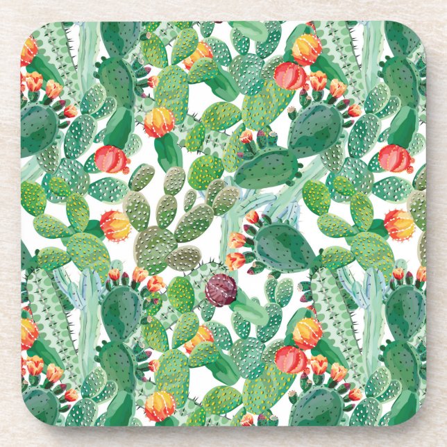 Dessous-de-verre Motif de cactus d'aquarelle (Devant)