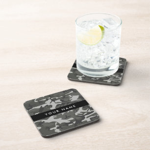 Dessous-de-verre Motif de camouflage gris, Votre nom, Personnaliser
