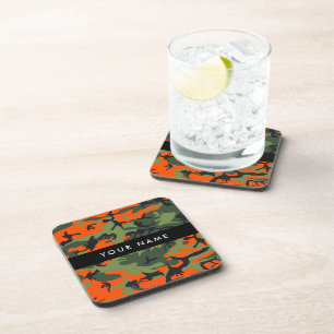 Dessous-de-verre Motif de camouflage orange, Votre nom, Personnalis