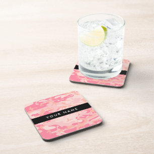 Dessous-de-verre Motif de camouflage rose, Votre nom, Personnaliser