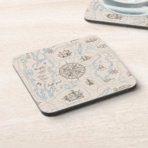 Dessous-de-verre Motif de carte de l'océan vintage