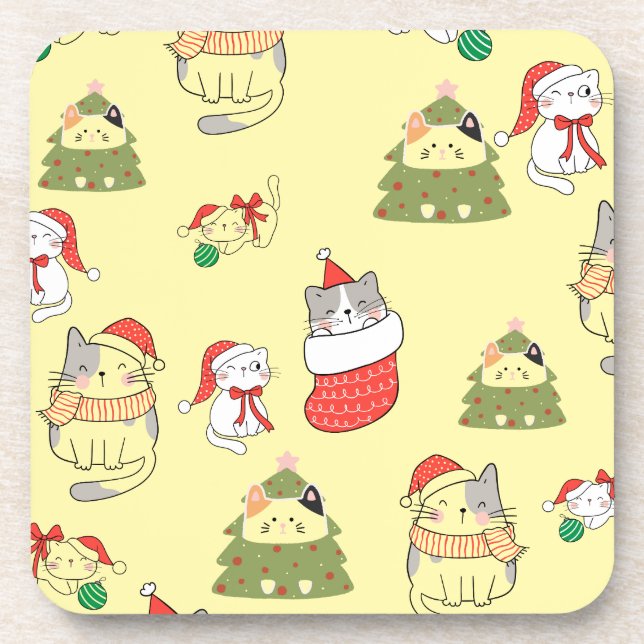 Dessous-de-verre Motif de chats de Noël mignons – Conception festiv (Devant)