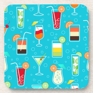 Dessous-de-verre Motif de cocktail sur l'arrière - plan turquoise