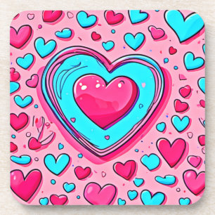 Dessous-de-verre Motif de coeur bleu rose