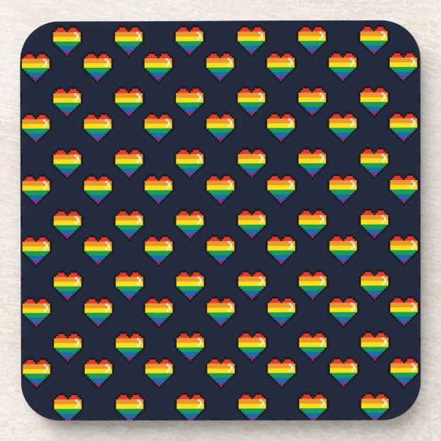 Dessous-de-verre Motif de coeur Rainbow 8 bits (Devant)