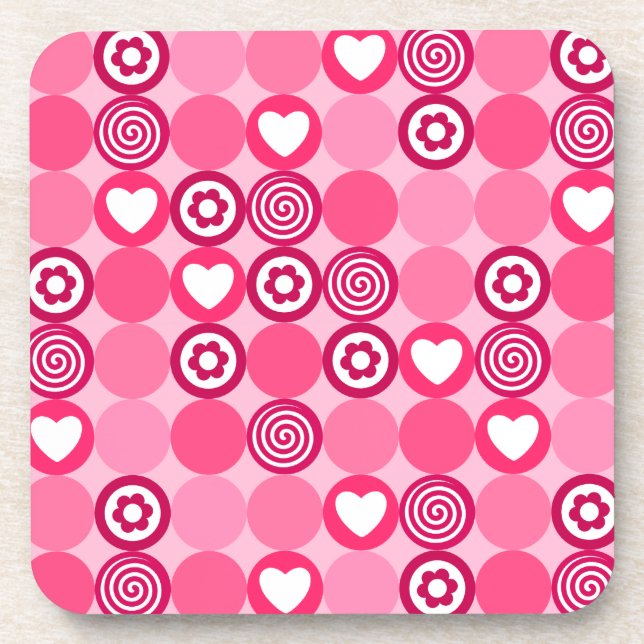 Dessous-de-verre Motif de coeurs roses et de points de fleurs pour  (Devant)