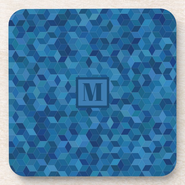 Dessous-de-verre Motif de cube bleu 3D Monogram (Devant)