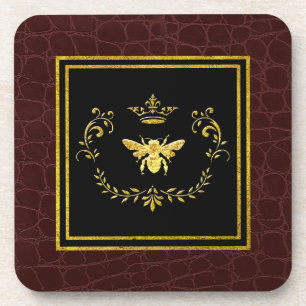 Dessous-de-verre Motif de cuir de couronne d'abeille d'or