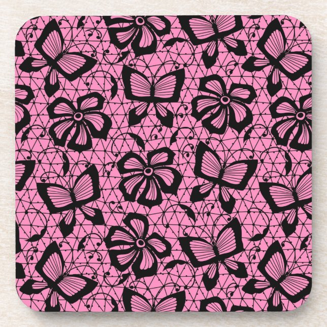 Dessous-de-verre motif de dentelle avec des papillons (Devant)