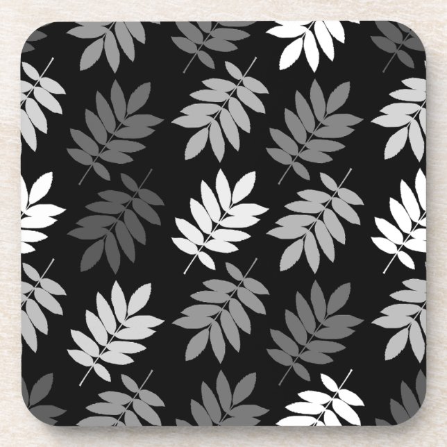 Dessous-de-verre Motif de feuille aînée noir blanc gris (Devant)