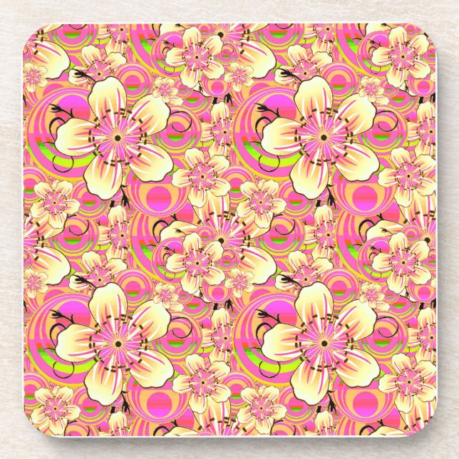Dessous-de-verre motif de fleur rose funky (Devant)