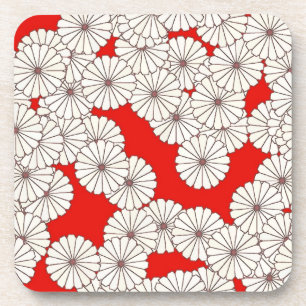 Dessous-de-verre Motif de fleurs Art Déco - blanc sur rouge