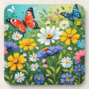 Dessous-de-verre Motif de fleurs de printemps vibrant aquarelle