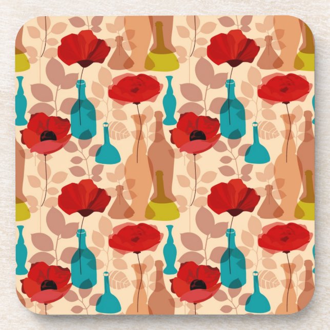 Dessous-de-verre Motif de fleurs, de vases et de bouteilles (Devant)