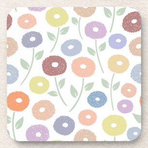 Dessous-de-verre Motif de fleurs floues Lg Pastels sur fond blanc