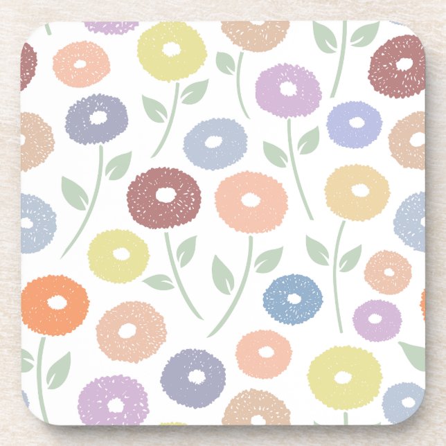 Dessous-de-verre Motif de fleurs floues Lg Pastels sur fond blanc (Devant)