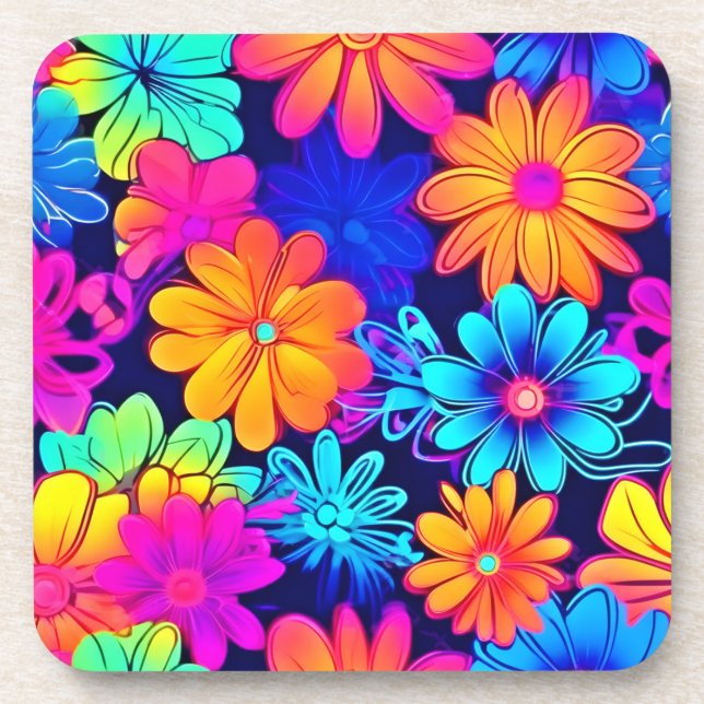 Dessous-de-verre Motif de fleurs néon rétro (Devant)