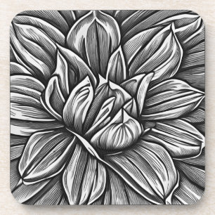 Dessous-de-verre Motif de fleurs Peony géant en noir et blanc