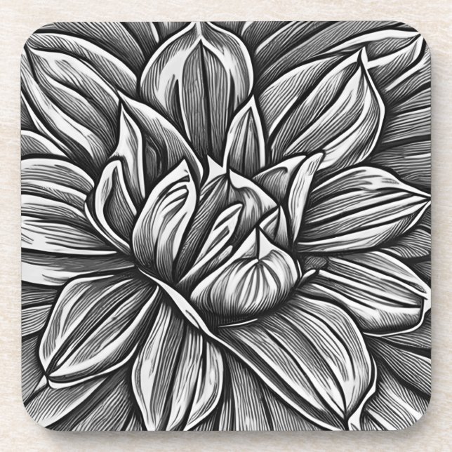 Dessous-de-verre Motif de fleurs Peony géant en noir et blanc (Devant)