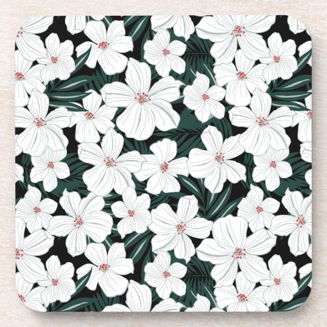 Dessous-de-verre Motif de fleurs tropical blanc (Devant)