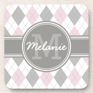 Dessous-de-verre Motif de Jacquard rose et gris monogramme