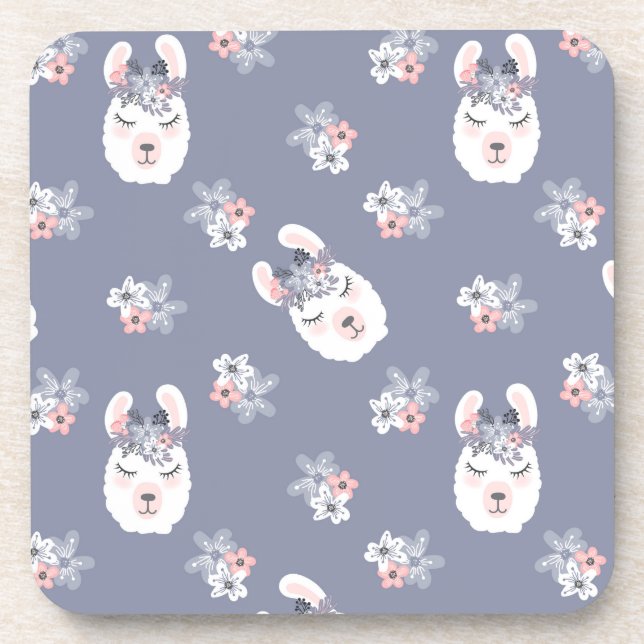 Dessous-de-verre Motif de lamas et de fleurs (Devant)