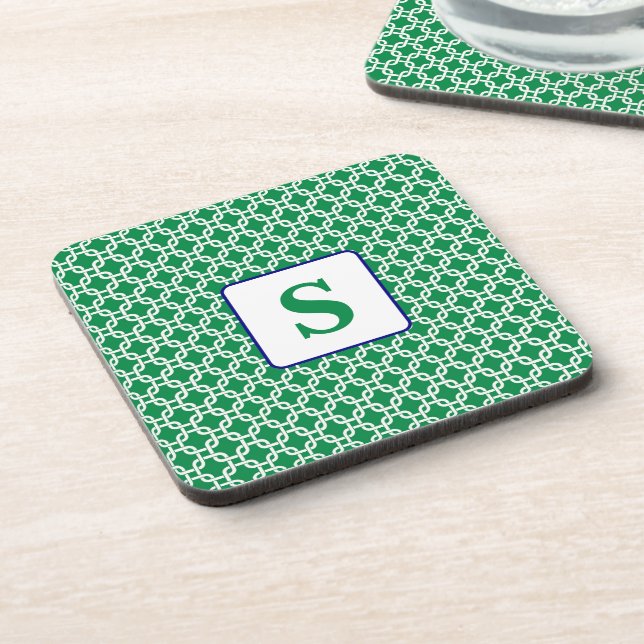 Dessous-de-verre Motif de lien vert blanc Prépa Monogramme Navy (Côté gauche)