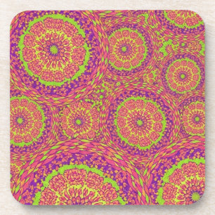Dessous-de-verre Motif de mandala néon psychédélique en spirale