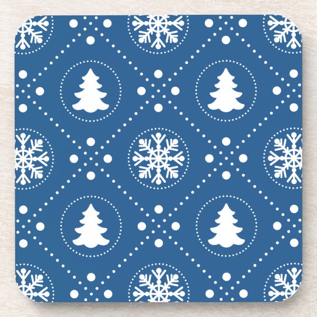 Dessous-de-verre Motif de Noël Festif Bleu Blanc d'hiver (Devant)
