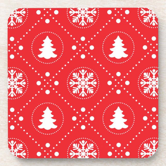 Dessous-de-verre Motif de Noël Festive Rouge Blanc d'hiver (Devant)