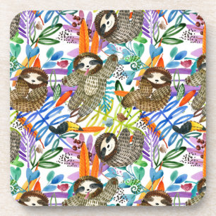 Dessous-de-verre Motif de paresse d'aquarelle de bande dessinée