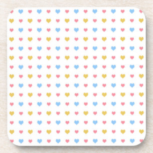 Dessous-de-verre Motif de petits cœurs colorés rose bleu jaune