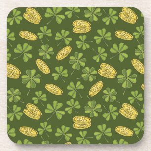 Dessous-de-verre Motif de pièce d'or de feuille et de trèfle