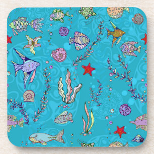 Dessous-de-verre Motif de poissons de turquoise