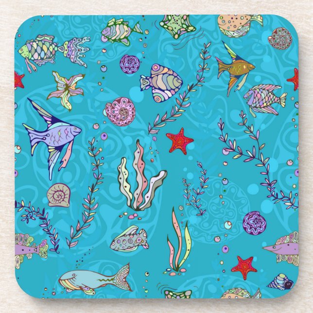 Dessous-de-verre Motif de poissons de turquoise (Devant)