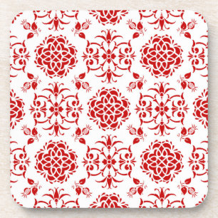 Dessous-de-verre Motif de style damassé floral rouge et blanc