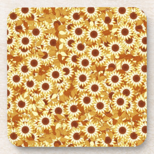 Dessous-de-verre Motif de tournesol, nuances d'or, jaune et sourcil