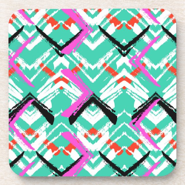 Dessous-de-verre Motif de zigzag turquoise tiré par la main (Devant)