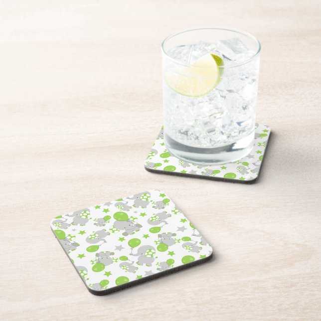 Dessous-de-verre Motif Des Eléphants, Eléphants Mignons - Grey Vert (Côté Droit)