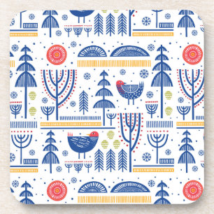 Dessous-de-verre Motif d'oiseau d'hiver d'art populaire