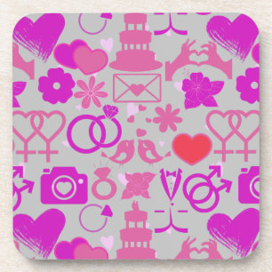 Dessous-de-verre Motif d'ornements de mariage rose 03 Fond gris