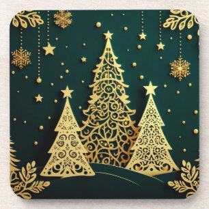 Dessous-de-verre Motif élégant d'arbre de Noël doré