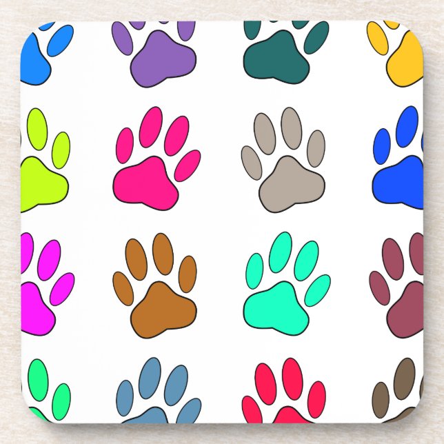 Dessous-de-verre Motif Empreinte de patte de chien multicolore (Devant)