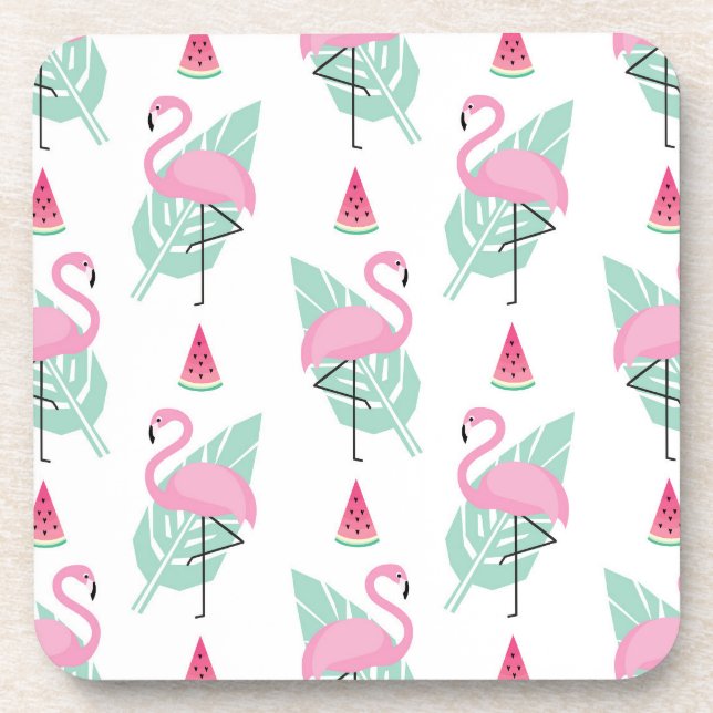 Dessous-de-verre Motif en pastel de Flamant rose et de pastèque (Devant)