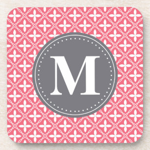 Dessous-de-verre Motif en treillis fleuri rose monogramme