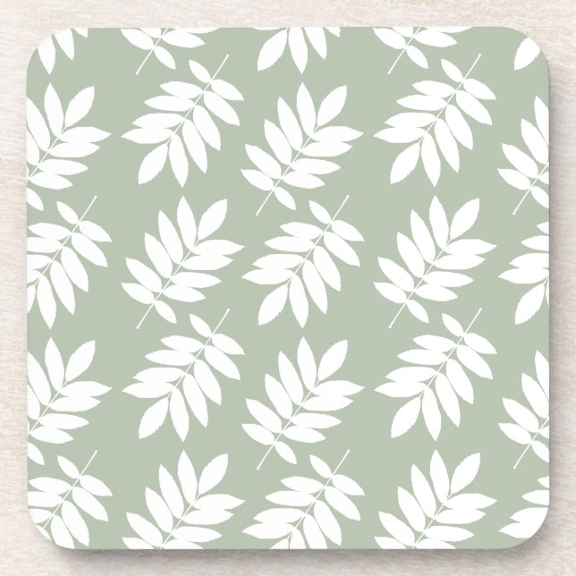 Dessous-de-verre Motif feuille aînée blanc sur vert (Devant)